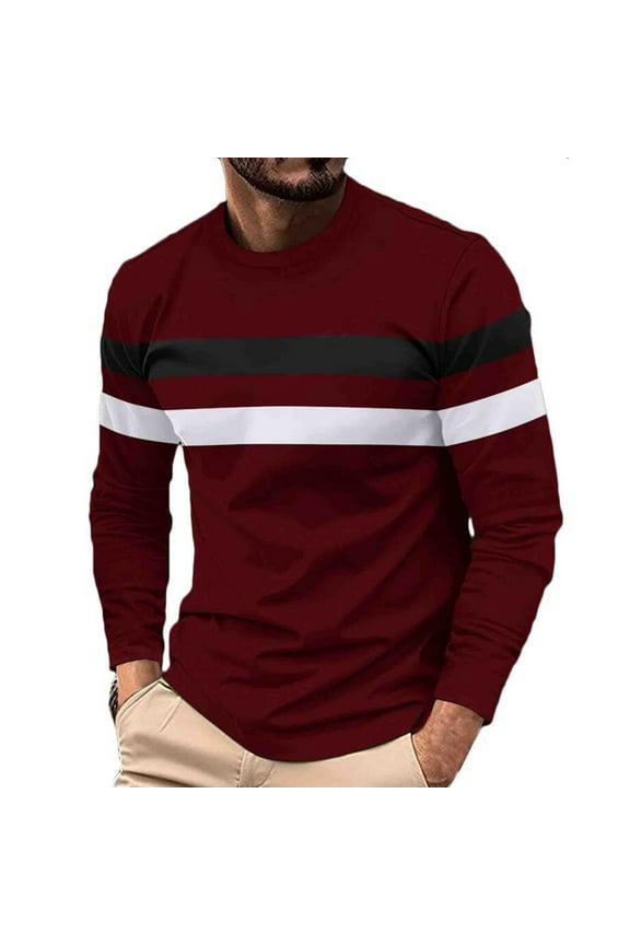 T shirts for Men Cotton T Shirts Polo Shirts T shirt Long Sleeve Red Crew Neck Cotton Shirts for Men,XL