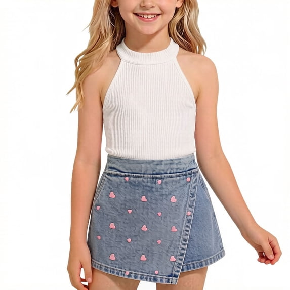 Blmnix Tank Kids Outfits Cute Outfits Cowgirl Outfit Cocoon Sets Wrap Halter Sleeveless White 4t Summer Outfits,5-6Years