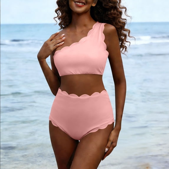 Blmnix Tankini Swimsuits Swimsuit Women Two Piece Swimsuit High Waisted Swimsuits Swimsuits Boat Neck Briefs Pink Plus Size Bathing Suit,M