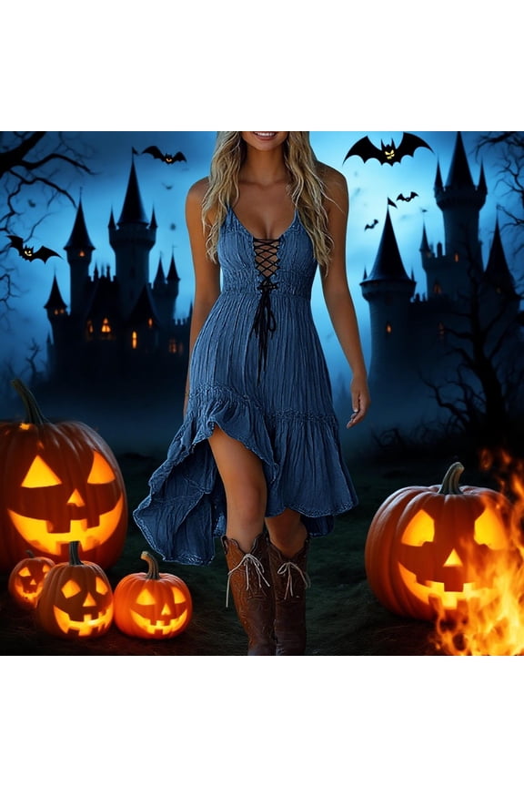 Tea-Length Formal Plus Size Dresses Sexy Fit & Flare Pleated Sleeveless V-Neck Bohemian Dresses