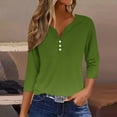 thumbnail image 1 of Blmnix Teacher Blouses for Women V-Neck Army Green Flowy Top 3/4 Sleeve Ornamental Buckle Tops, 1 of 5