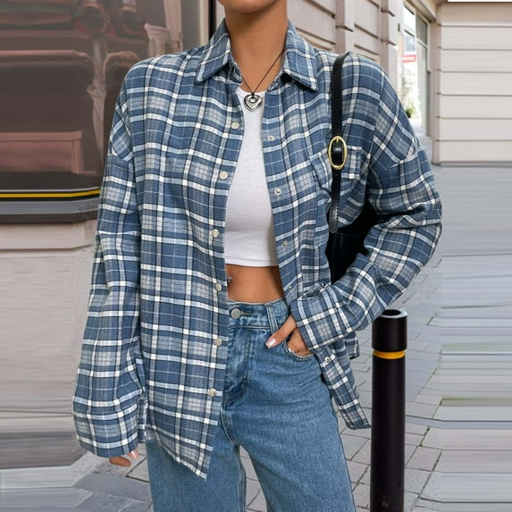 Blmnix Teacher T Shirts Western Plaid Tunic Teacher Tees for Women Long Sleeve V-Neck Blouses