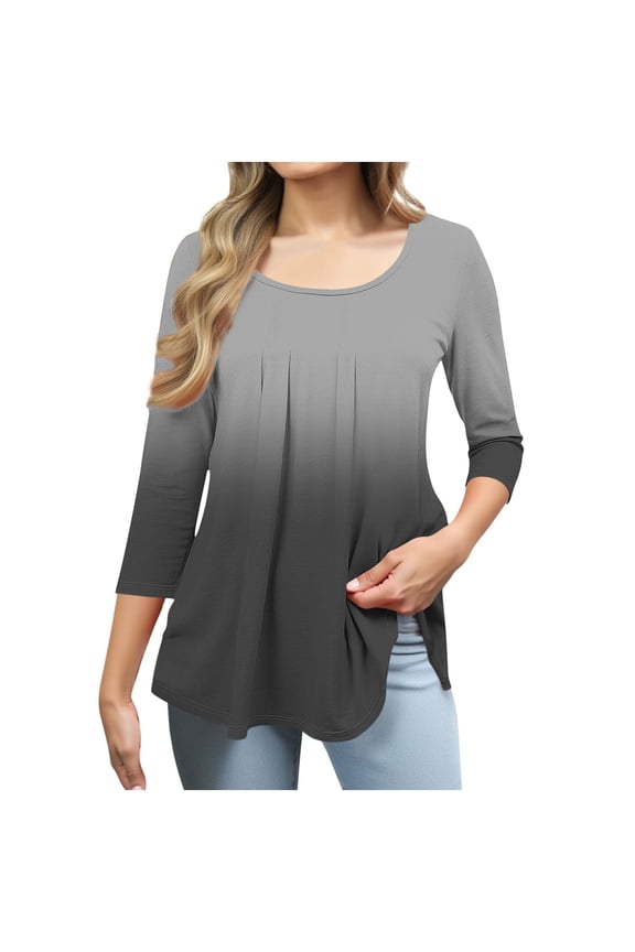 Teachers Fall Going Out Tops Long Sleeve Gradient Teachers Black Work Out Tops Scoop Neck Blouse
