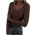 thumbnail image 1 of Blmnix Thermal Women's Blouses Dressy Casual Pullover Fitted Blouse Brown V-Neck Long Sleeve Club Tops,L, 1 of 5