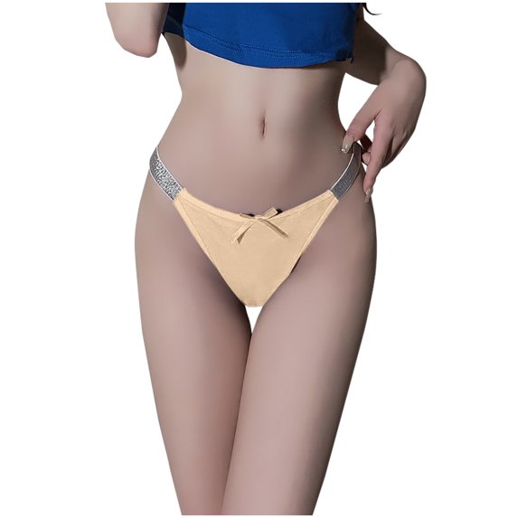 Blmnix Thong Women Underwear Bikini Underwear G String Thongs Briefs Ventilated Pull-On Tight Beige Bow Breathable Underwear for Women,M