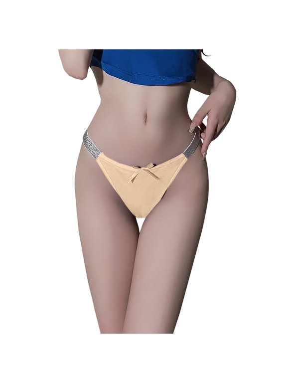 Thong Women Underwear Bikini Underwear G String Thongs Panty Ventilated Beige Pull-On Tight Bow Plus Size Underwear,L