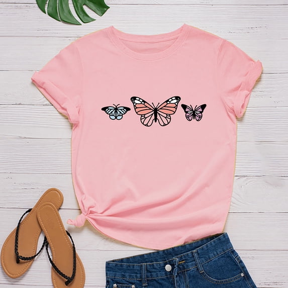 Blmnix Tops for Women 2024 Pink Short Sleeve Loose Graphic Cute Crew Neck T-Shirts Tees Trendy