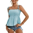 thumbnail image 1 of Blmnix Tops for Women Trendy Sleeveless Solid Pleated Ruffle Halter Loose Tank Tops Shirts 2024, 1 of 5