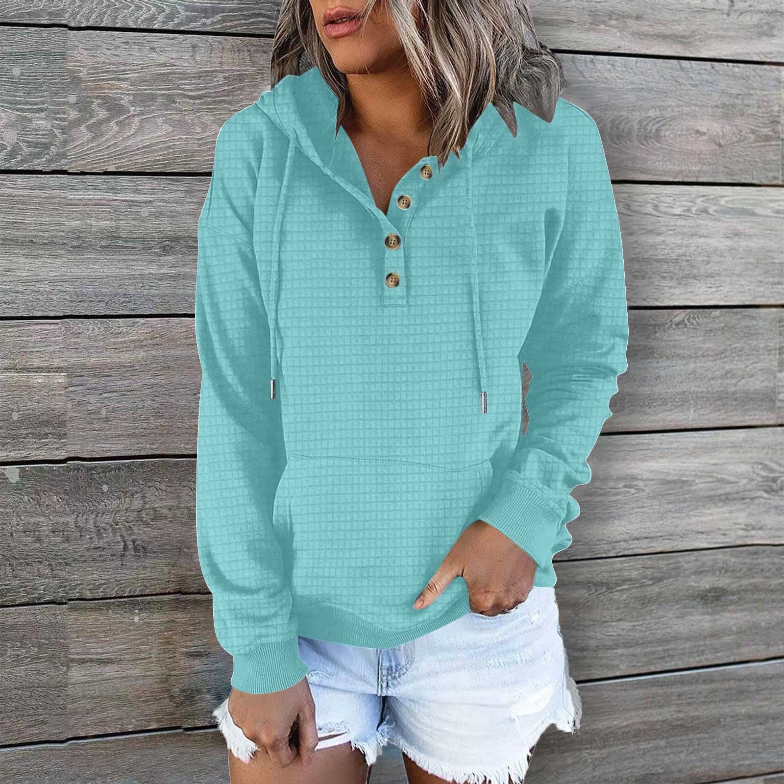 Blmnix Travel Football Hoodie Waffle Knit Sky Blue Hoodie Womens ...