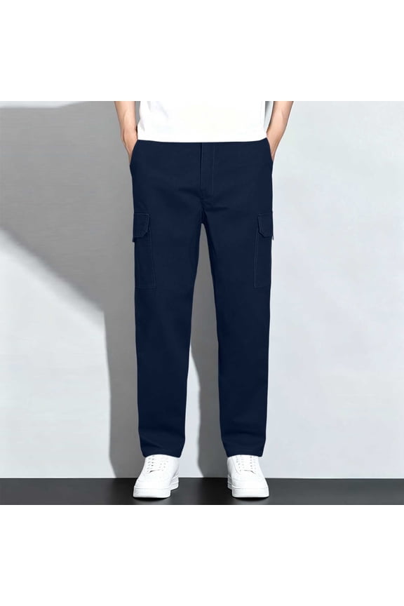 Travel Pants Men's Pants Baggy Carpenter Cargo Work Pants Low Waisted Sweatpants Long Straight-Leg Blue Summer Pants for Men,L