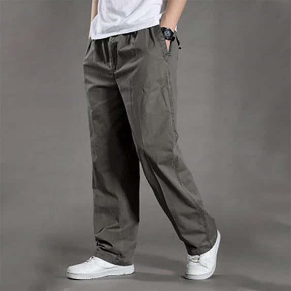 Blmnix Travel Pants Trousers for Men Baggy Cotton Pants Cargo Sweatpants Straight-Leg Low Rise Green Long Mens Summer Pants,XXXL