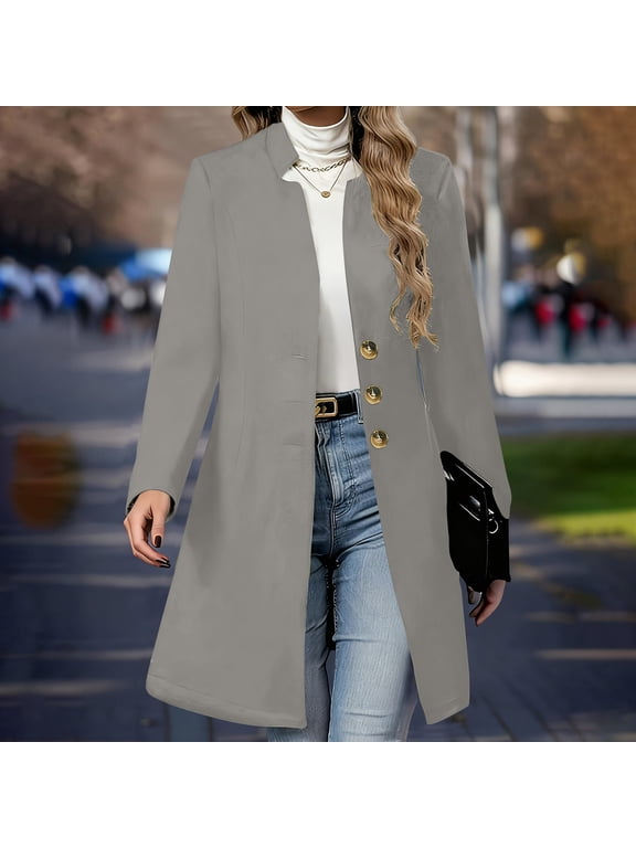 Trench Coat Fall Jackets Gray Warm Business Duster Work Clothes for Women 2025 Mid-Length Long Sleeve Tops