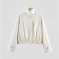thumbnail image 1 of Blmnix Trench Coat for Women Jacket for Women Snap Motorcycle Jacket Windbreaker Raincoat Beige Cropped Long Sleeve Zip Up Winter Coat, 1 of 7
