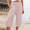 thumbnail image 1 of Blmnix Trendy Pants for women Cotton Linen Gray Cropped Wide-Leg Gaucho High Palazzo Juniors Pants Casual, 1 of 6