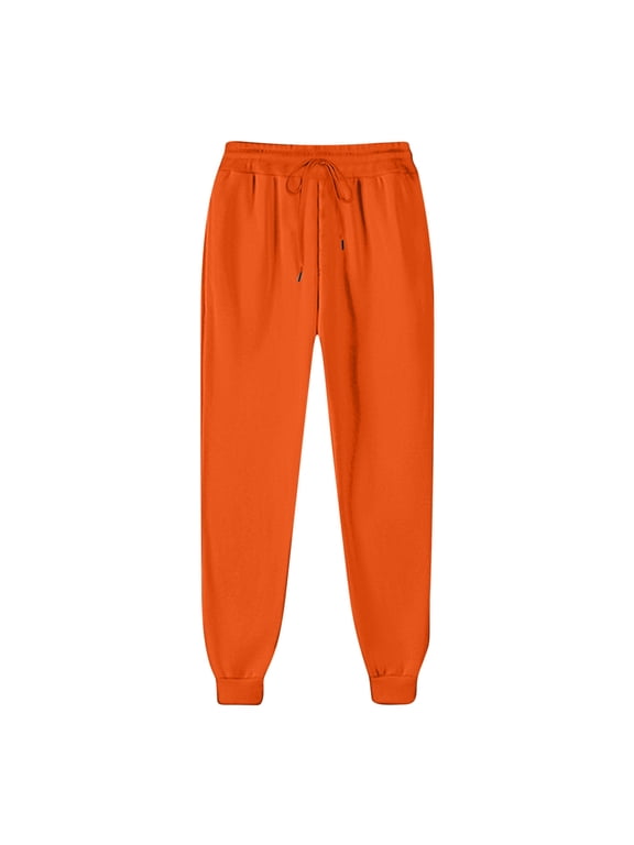Blmnix Trendy Womans Pants Orange Sweatpants Workout High Ankle Cuffed Joggers Pants for Junior Casual