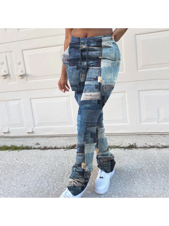 Blmnix Trendy Womens Jeans Capris Blue Skinny Stacked High Slim-Leg Casual Jeans for Junior Elactic