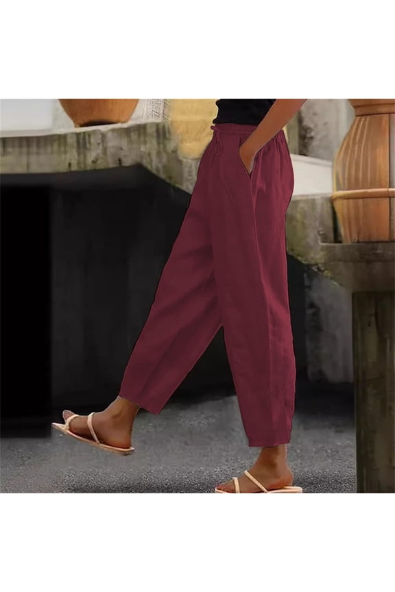 Trousers Pants for Women Cotton Pants Palazzo Plus Size Jeans High Ankle Red Wide-Leg Elastic Waist Pants for Women,XXXL