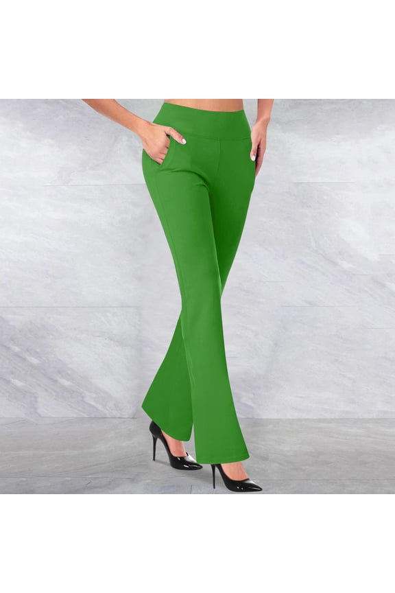 Trousers Pants for Women Pleated Work Pants Flare Pants Trousers Slim Bootcut Full Green Wide Leg Scrub Pants for Women,L