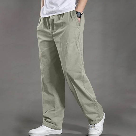 Blmnix Trousers for Men Travel Pants Cotton Pants Baggy Cargo Leggings Gray Low Rise Straight-Leg Long Mens Summer Pants,XXXL