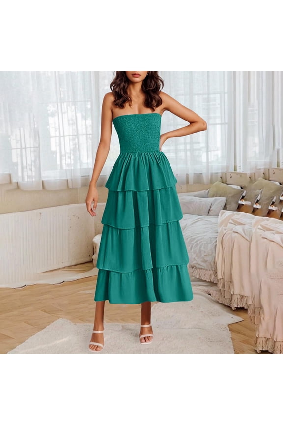 Tube Valentine Dresses for Girls Pleated Tent Dresses Green Sleeveless Boat Neck Cocktail-Length Mini Dress,L
