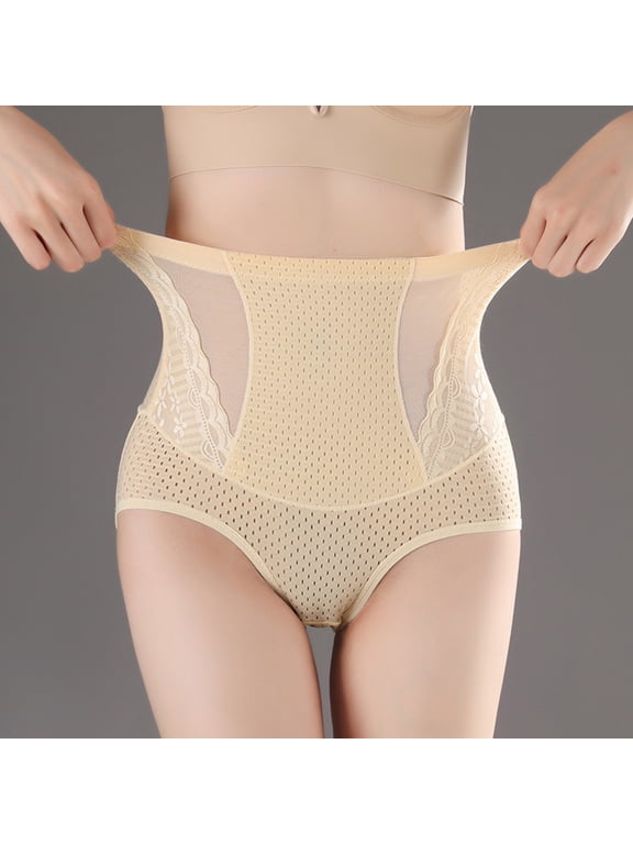 Tummy Control Woman Underwear Post Partum Underwear Compression Briefs Ventilated Active Fit Beige Pull-On Lace Plus Size Underwear,XXL