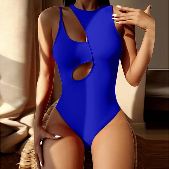 Blmnix Tummy Control Women Swimwear Sexy Swimsuits One Piece Swimsuit Swimsuit Halter Blue Women's Tankini Swimsuits,M
