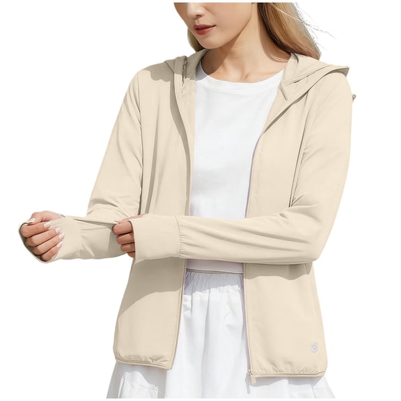 Blmnix UV Protection Women Jacket Sport Workout Zip Up Light Weight Jackets Womens Jackets with Hood Long Sleeve Beige Jackets for Women Casual