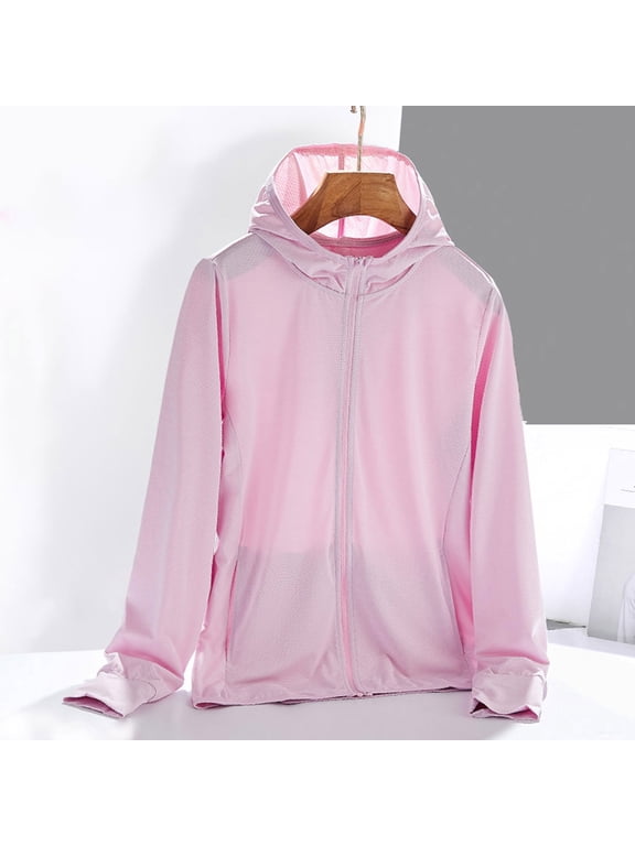 UV Protection Women's Coats Sport Womens Lightweight Jackets Running Jacket Zip Up Raincoats Long Sleeve with Hood Pink Womens Jackets Casual