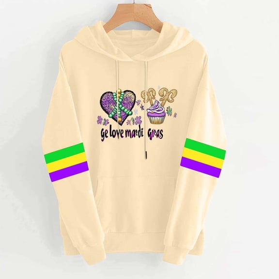 Blmnix Under Shirts for Women Cotton Carnival Hoodie Shirts Beige Long Sleeve Hooded Spring Going Out Tops