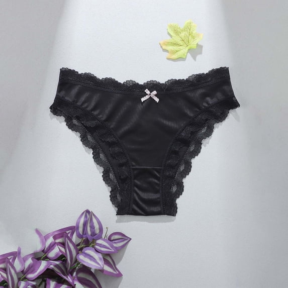 Blmnix Underwear Women Briefs Satin Panties Lace Underwear Underwear Black Ruched Pull-On Modern Fit Bow Plus Size Panties,L