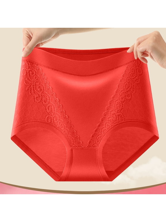 Underwear for Women Bamboo Underwear High Waisted Briefs Underwear Red Regular Pull-On Ventilated Lace Period Underwear,XXL