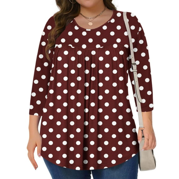Blmnix V-Neck Graphic Tees Vintage Flowy Wine Polka Dot Fall Tops for Women 3/4 Sleeve Athleisure Shirts