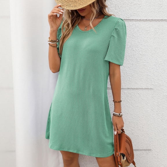 Blmnix Valentine Dresses for Women 2026 Casual Striped Sheath Nightgown Crew Neck Mini Green Short Sleeve Blazer Dress for Women,S