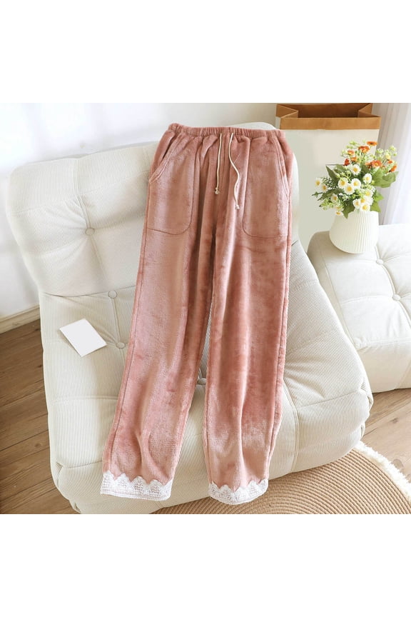 Valentine Pjs Women Sleep Pants Fleece Pajamas Warm Pajamas Pjs Pink Straight-Leg Full Ladies Pajamas Sets,M