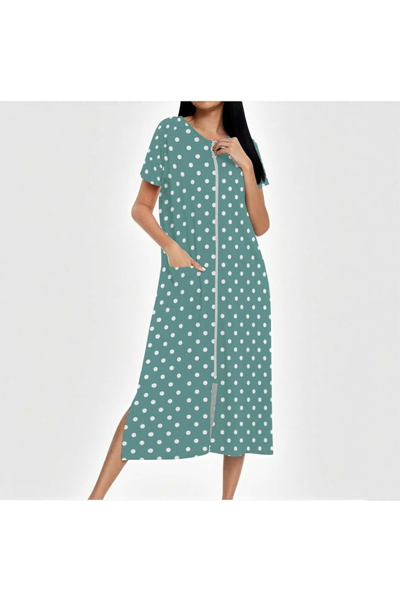 Vintage Nightgown Moo Moos for Women Nightgown Moomoo Nightgowns Nightgowns Sleep Dress Short Sleeve Below-the-Knee Crew Neck Green Sleep Dress for Women,L