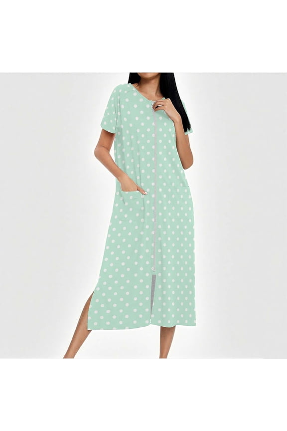 Vintage Nightgown Moo Moos for Women Nightgown Nightgowns Moomoo Nightgowns Sleep Shirts Short Sleeve Crew Neck Below-the-Knee Green Sleep Dress for Women,XL