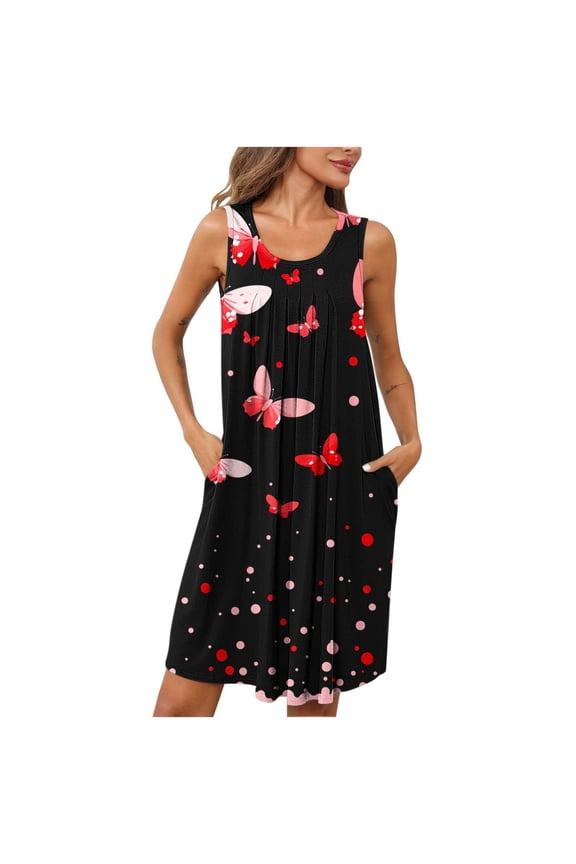 Vintage Nightgown Womens Sleep Shirts Bamboo Nightgowns Sleepshirts Night Shirts Crew Neck Sleeveless Red Knee Length Womens Cotton Nightgown,XXL