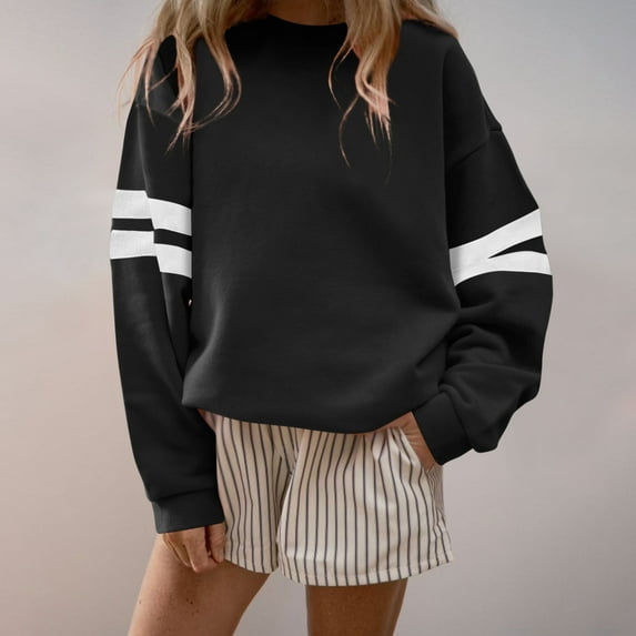 Blmnix Vintage Sweatshirt Black Athleisure Pullover Basic Tee Dressy Blouses for Women Long Sleeve Crew Neck Streetwear Tops