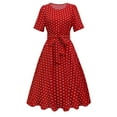 thumbnail image 1 of Blmnix Vintage Valentine Party Dresses for Women Fit & Flare Polka&nbsp;Dot Skirts Short Sleeve Crew Neck Cocktail-Length Red Girls Dress,L, 1 of 8