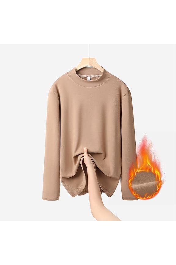 Warm Plus Size Graphic Tees Workwear Casual Work Khaki Loose Workout Tops for Women Long Sleeve Mock Neck Cotton Shirts