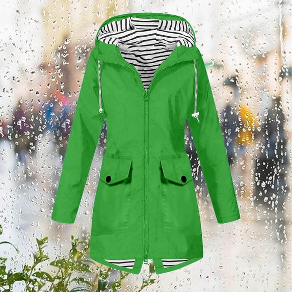 Blmnix Waterproof Jacket Women Workout Hiking Jacket Women Windbreaker Drawstring Raincoats with Hood Green Long Sleeve Winter Jackets for Women