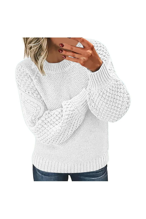 White Fall Sweaters for Women 2025 Plain Long Sleeve Crew Neck Women Clothing Pullover Chunky Clothing