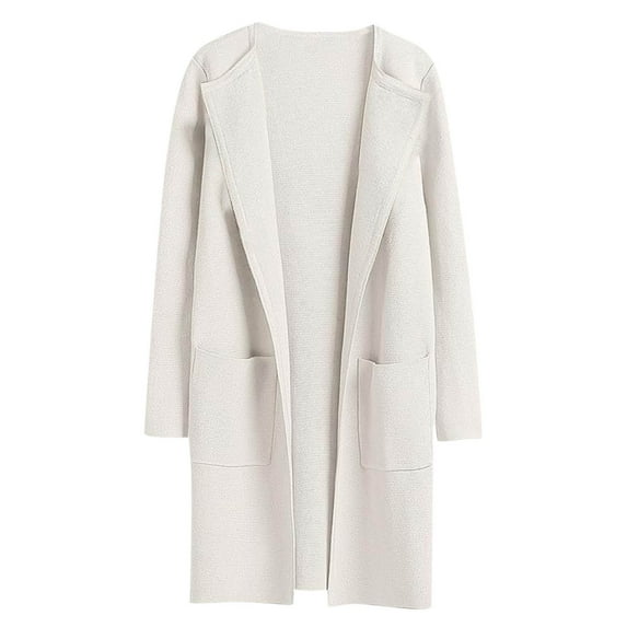 Blmnix White Jackets for Women Trendy Trendy Duster Open Front Warm Travel Outfits for Women Long Sleeve Mid-Length Tops