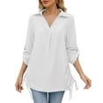 thumbnail image 1 of Blmnix White Running Tops for Women Soft Plain Tunic Running Shirts V-Neck Long Sleeve Blouses, 1 of 4