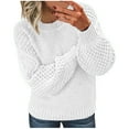thumbnail image 1 of Blmnix White Sweater for Women Crew Neck Long Sleeve Plain Blouse Women Chunky Pullover Clothing, 1 of 5