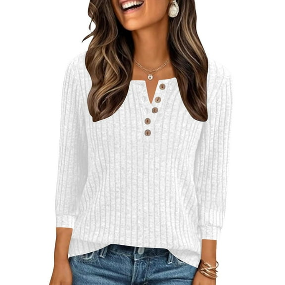 Blmnix White Sweater for Women Pullover V-Neck Plus Size Chunky Boho Tops for Women Long Sleeve Plain Tops