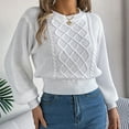 thumbnail image 1 of Blmnix White Sweaters for Women Trendy Pullover Slim Crew Neck Cable Knit Work Shirts for Women Plus Long Sleeve Tops, 1 of 7