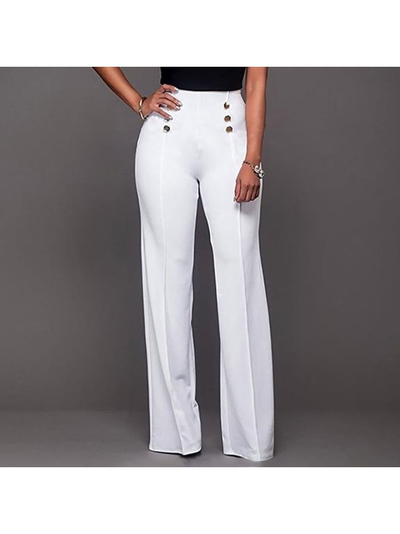 Wide Leg Dress Pants for Women Work Pants Pleated Plus Size Leggings Straight-Leg White Long High Dressy Pants for Women,S