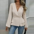 thumbnail image 1 of Blmnix Wife Shirts Flounce Button Work T-shirt V-Neck Long Sleeve Beige Country Tops for Women,L, 1 of 7