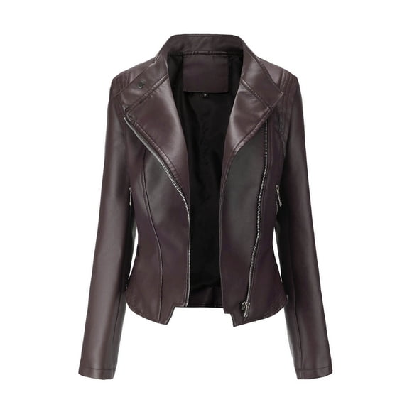Blmnix Wind Resistant Jacket Women Trucker Motorcycle Oversized Leather Jacket Women Zip Up Raincoats Brown Cocoon Long Sleeve Winter Jackets for Women
